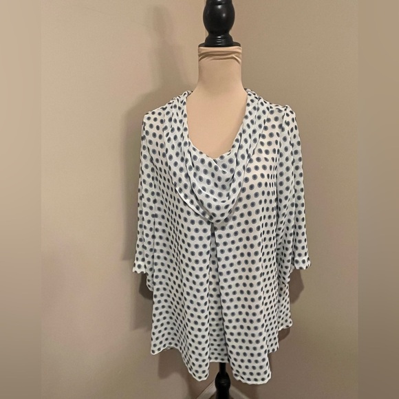 Yushi Off white, black & grey Polka Dot Flowy Top cowl neck, size XL - Picture 2 of 9